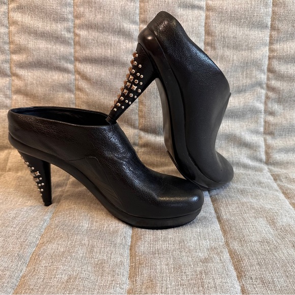 Calleen Cordero Black Studded Heel Leather Mules Shoes Womens Size 8 - Picture 1 of 10